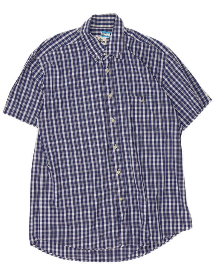 Lacoste Herren-Kurzarmhemd, Größe 40, mittelblaue Gingham-Baumwolle