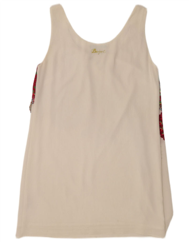 Desigual Damen Ärmelloses Tunika-Top EU 44 XL Weiß geblümtes Polyester