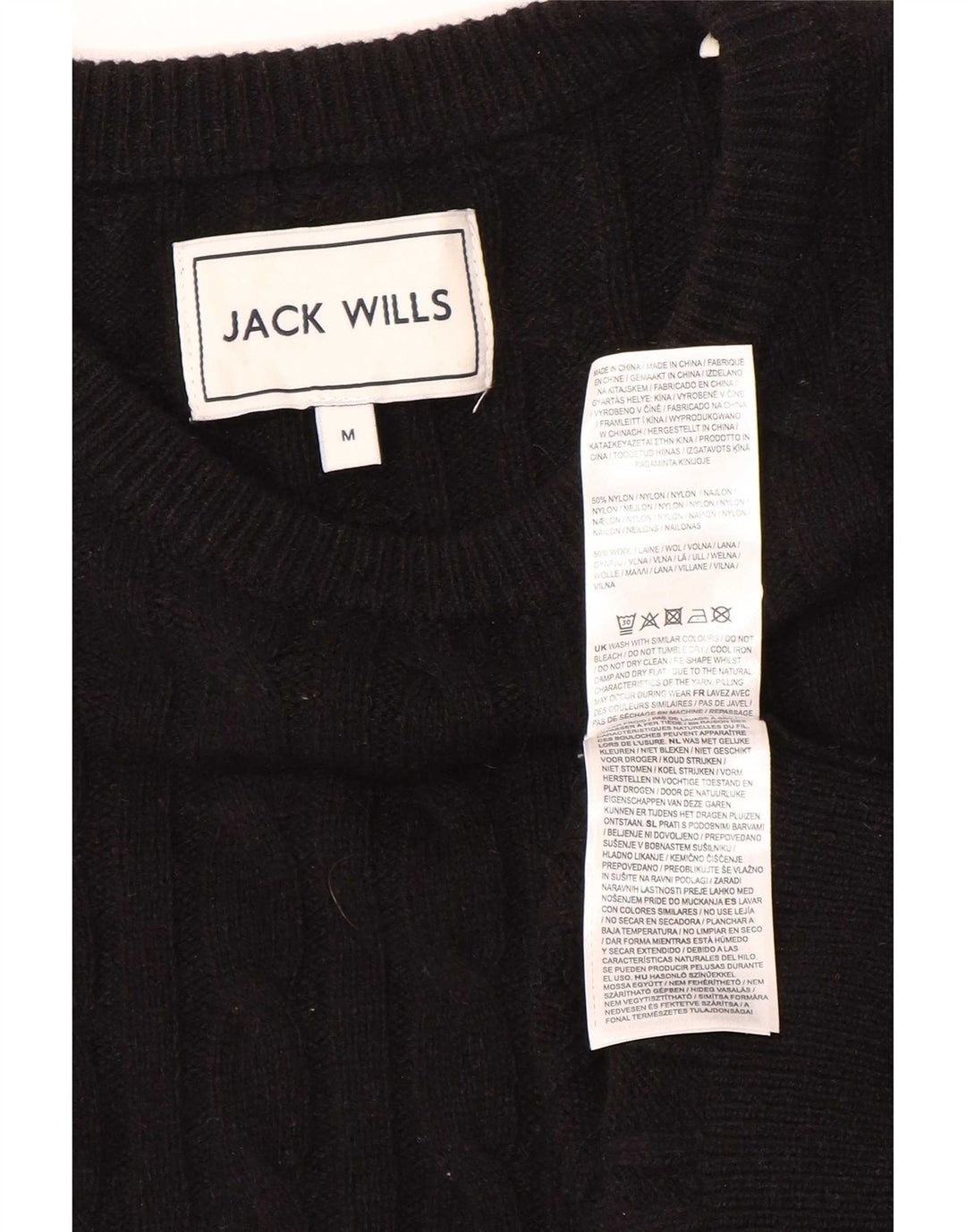 Jack Wills Herren-Pullover mit U-Boot-Ausschnitt, Mittelschwarzes Nylon