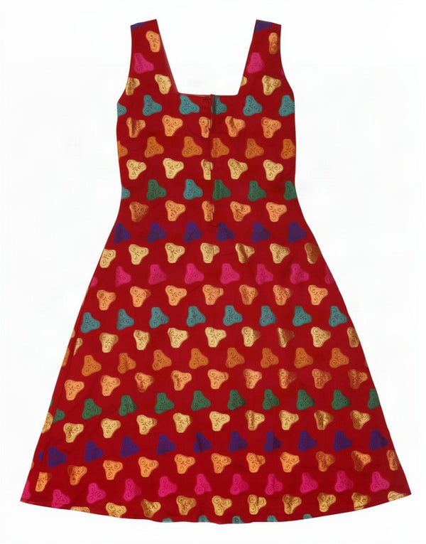 Vintage Damen Ärmelloses A-Linien-Kleid UK 10 Kleines Burgunderrot mit Blumenmuster