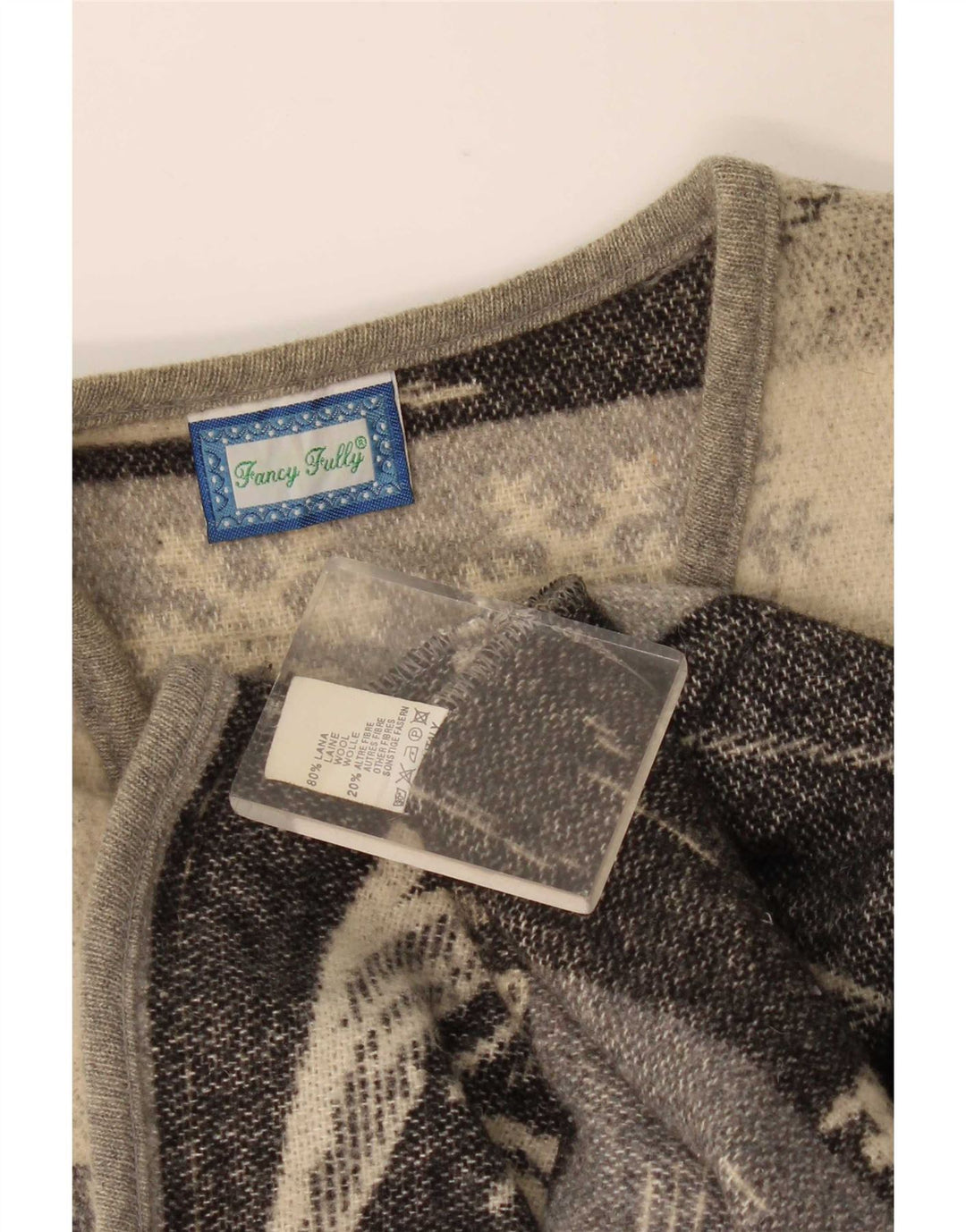 Vintage Herren Grafischer Ärmelloser Cardigan Pullover Mittelgraue Wolle
