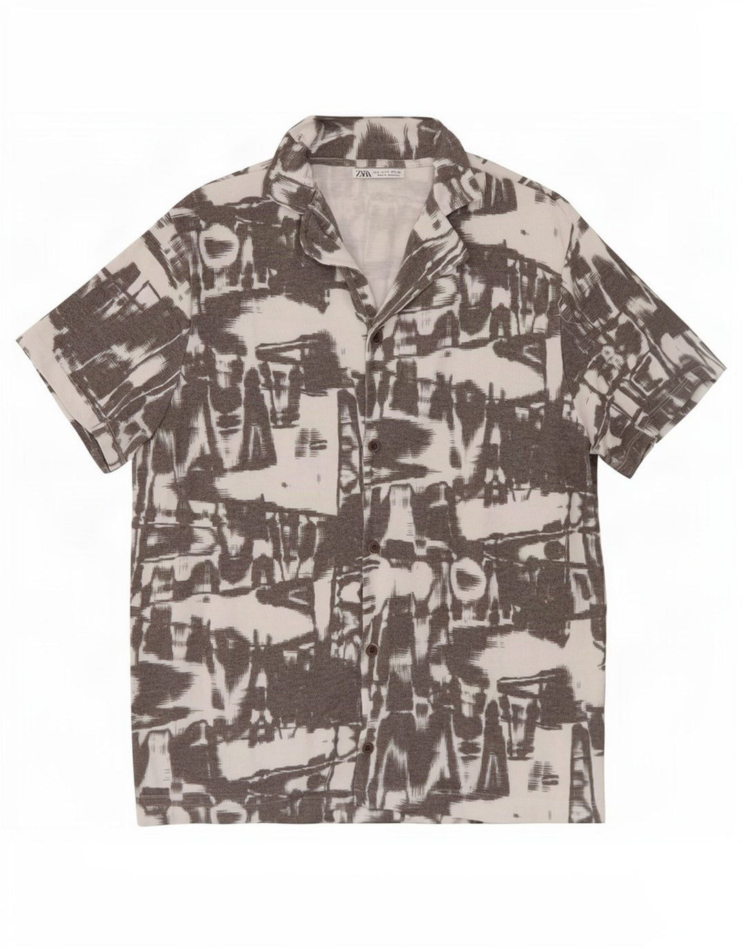 Zara Herren-Kurzarmhemd mit abstraktem Muster, klein, grau, Polyester