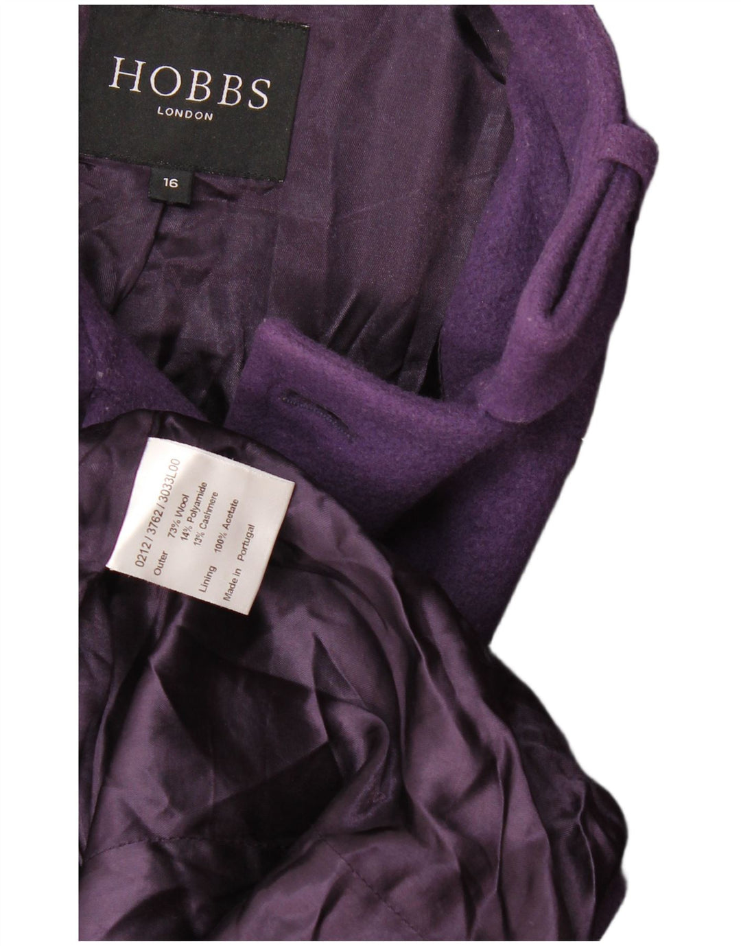 Hobbs Zweireihiger Damenmantel UK 16 Large Lila Wolle