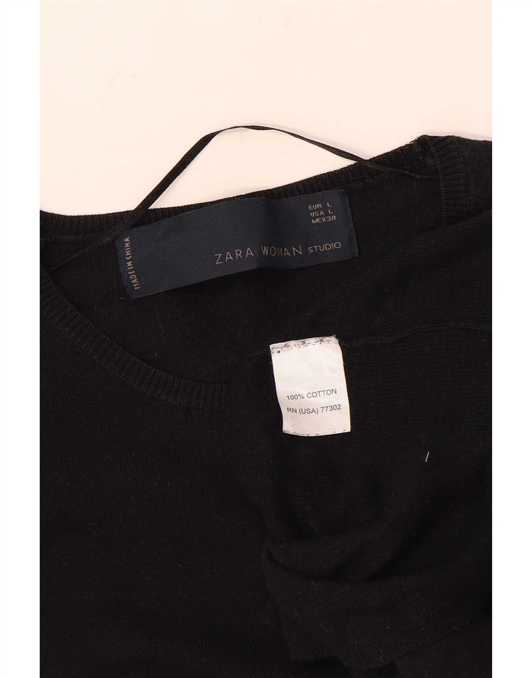 Zara Damen Top Langarm UK 14 Große schwarze Baumwolle