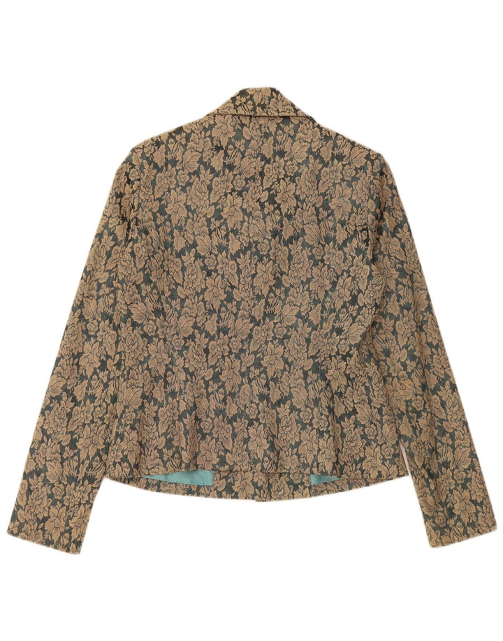 VINTAGE Damen-Blazerjacke mit 3 Knöpfen, EU 40, mittelbraun, geblümte Baumwolle