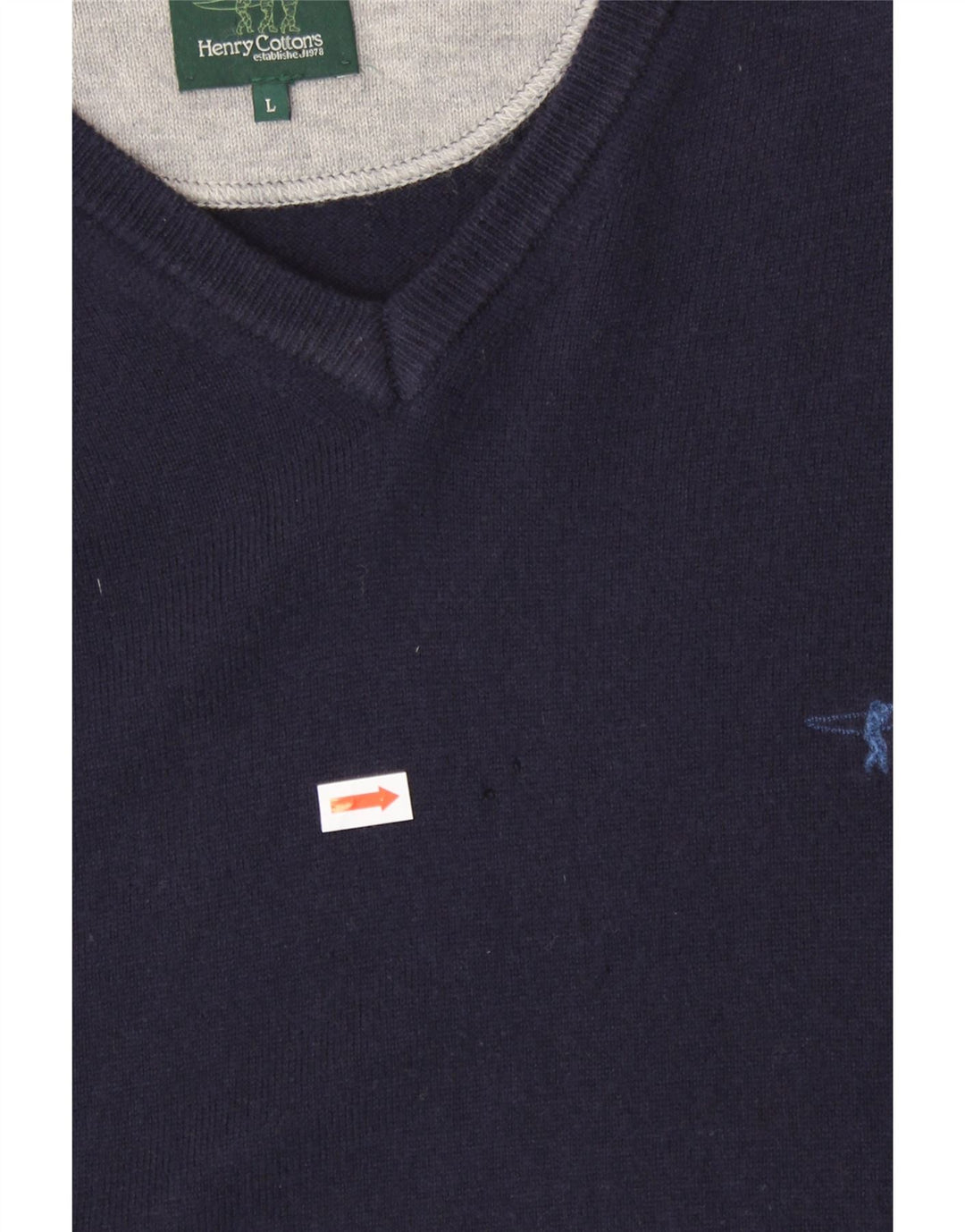 HENRY COTTONS Herren-Pullover mit V-Ausschnitt, Größe L, Marineblau