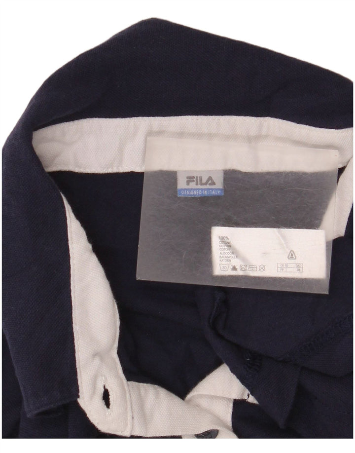 Fila Damen Poloshirt UK 12 Medium Marineblau Baumwolle