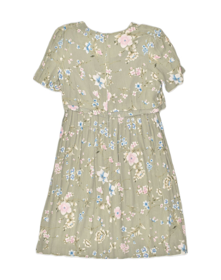 VINTAGE Womens Basic Dress US 12 Large Grey Floral Rayon | Vintage Vintage | Thrift | Second-Hand Vintage | Used Clothing | Messina Hembry 