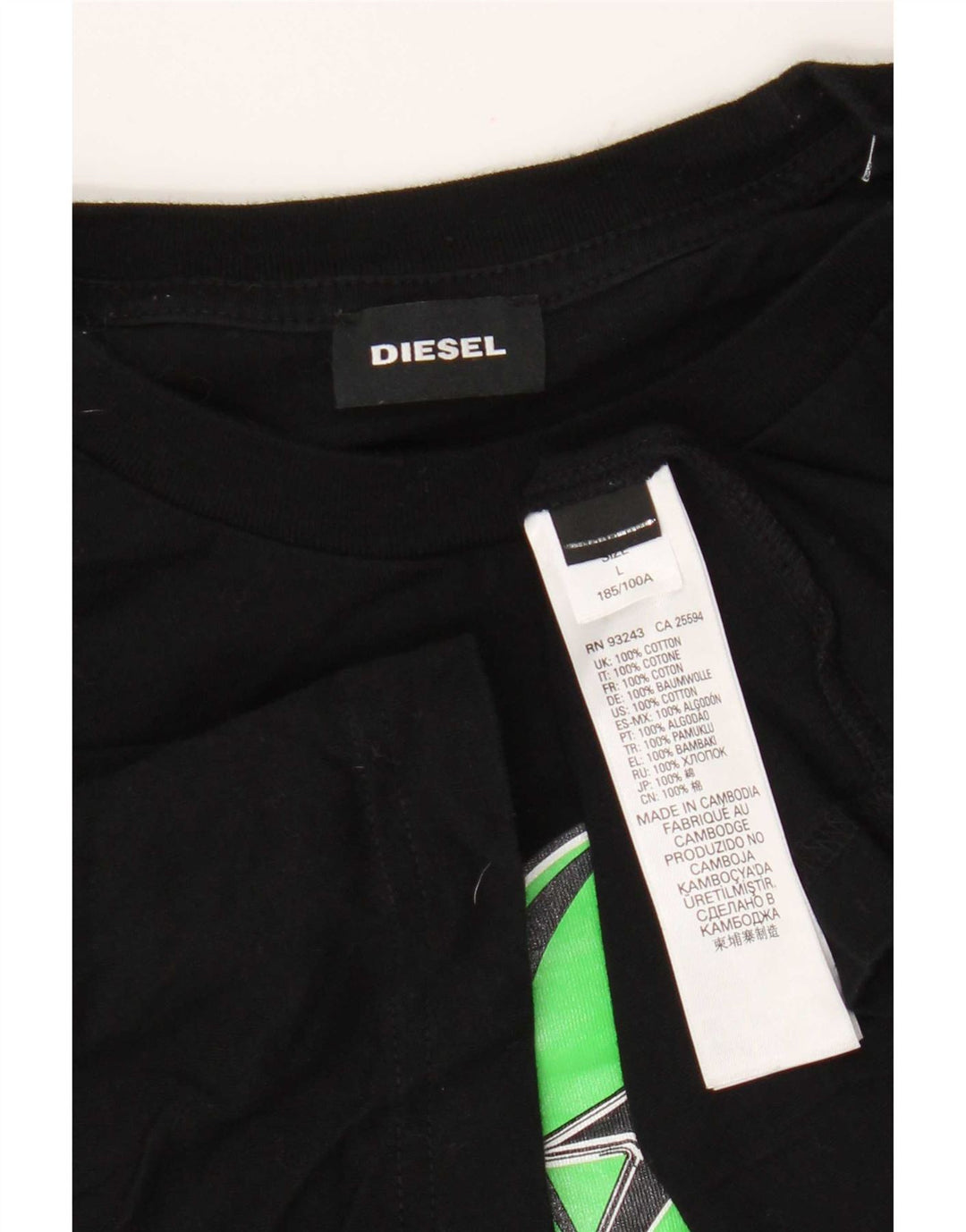 Diesel Herren-T-Shirt mit Grafik, groß, aus schwarzer Baumwolle