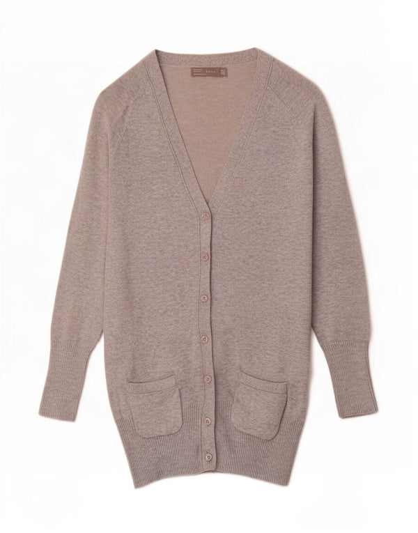 Zara Damen Longline-Cardigan-Pullover UK 10 Small Graue Baumwolle
