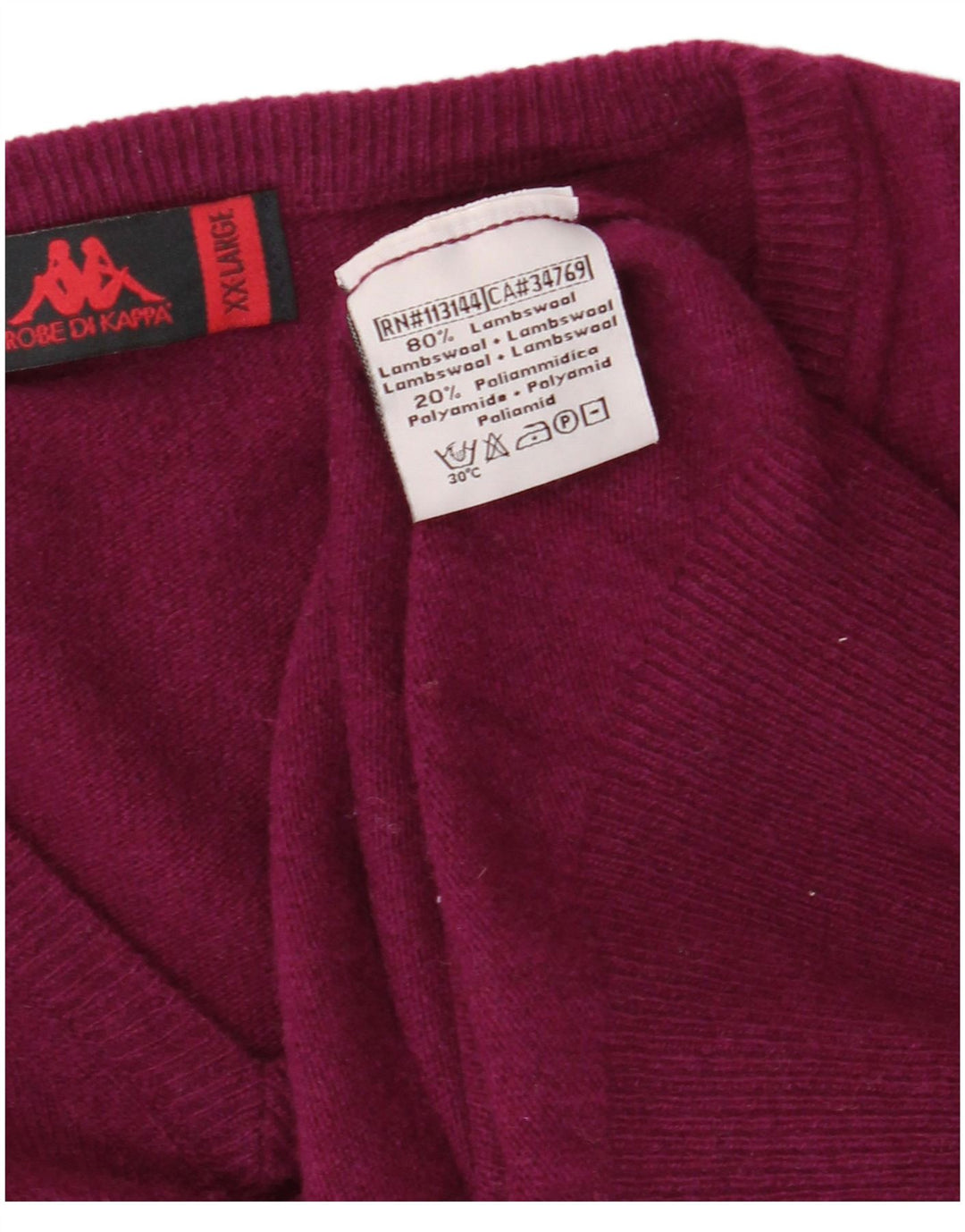 KAPPA Herren-Pullover mit V-Ausschnitt, 2XL, violette Lammwolle