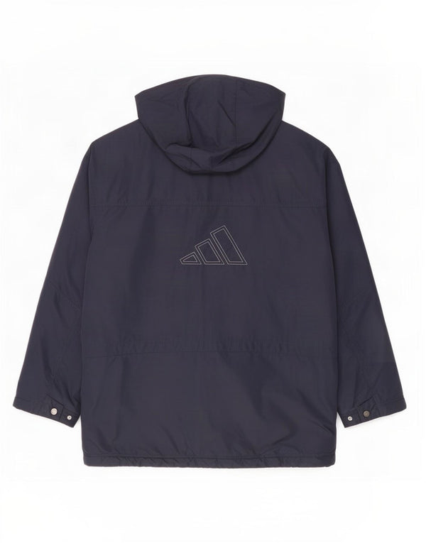 Adidas Herren Graphic Hooded Windbreaker Coat UK 40 Large Marineblau Polyamid