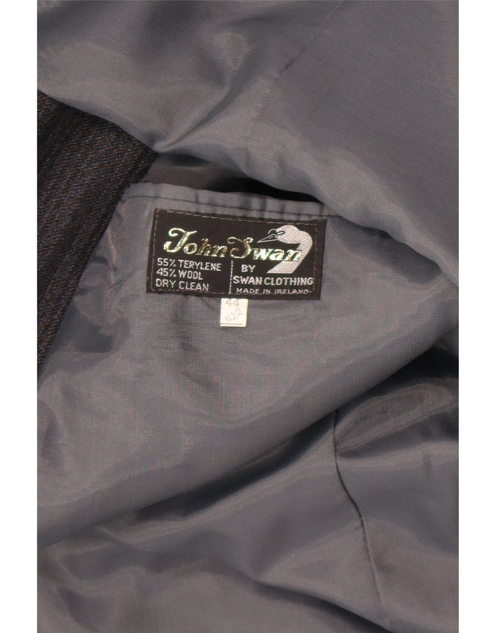 Vintage Herren 2-Knopf-Blazerjacke UK 44 2XL Grau gestreiftes Terylen