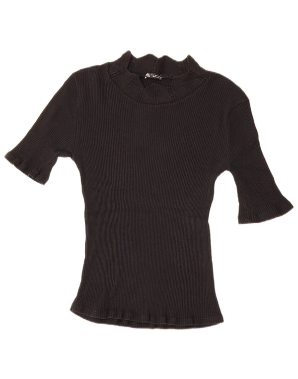 Zara Damen T-Shirt Top UK 14 Large Schwarz