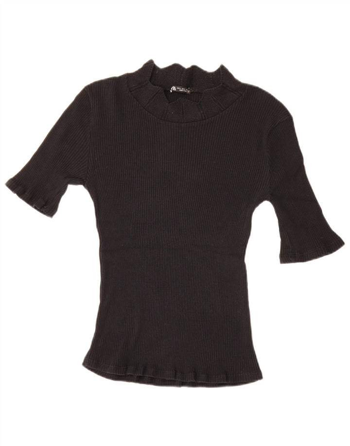 Zara Damen T-Shirt Top UK 14 Large Schwarz