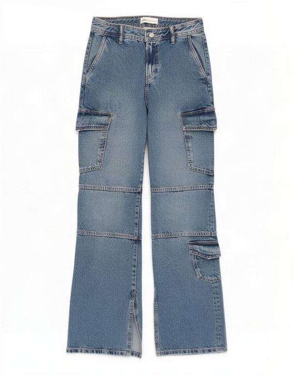 Zara Damen Cargo Straight Jeans EU 34 2XS W28 L31 Blau