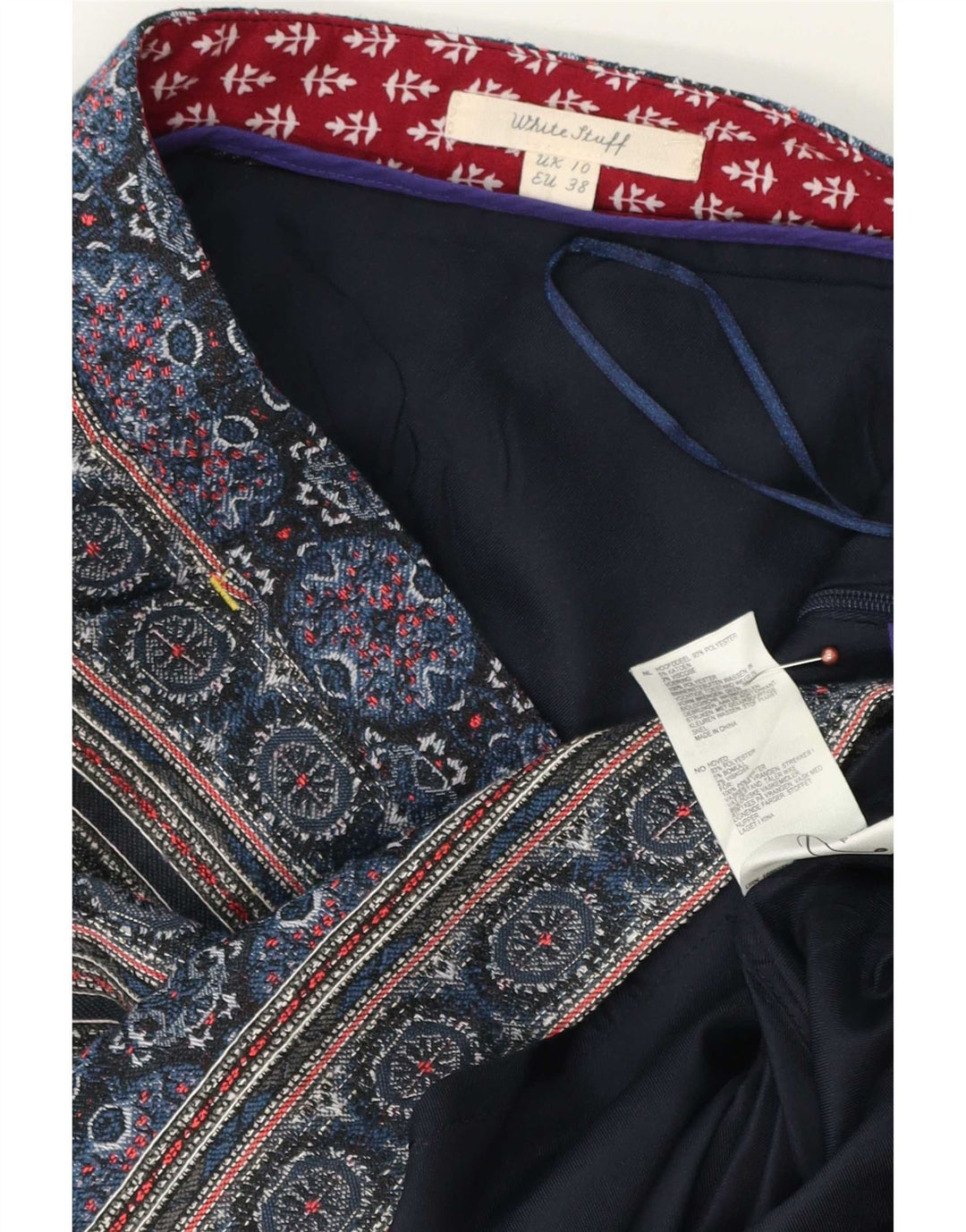 White Stuff Damen Minirock UK 10 Small W30 Blaues geometrisches Polyester
