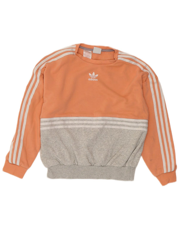 ADIDAS Damen Sweatshirt Pullover UK 12 Medium Orange Colourblock Baumwolle