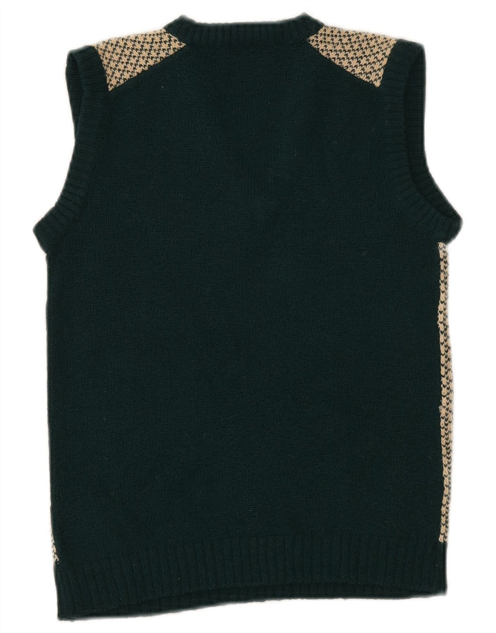 VINTAGE Damen Crop Vest Tank Top UK 4 XS Green Fair Isle