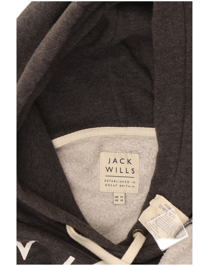JACK WILLS Damen-Kapuzenpullover mit Grafik, UK 14, Größe L, Grau, Baumwolle
