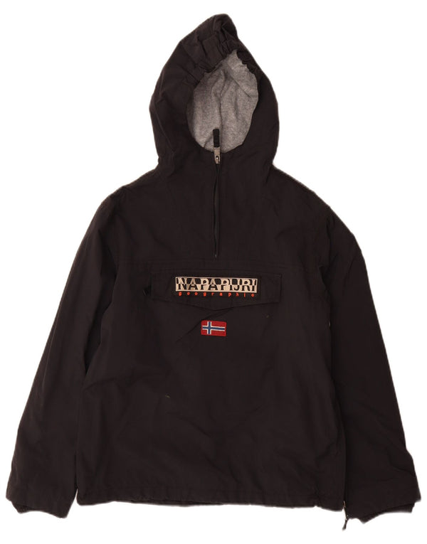 NAPAPIJRI Jungen-Anorakjacke mit grafischer Kapuze, 11–12 Jahre, schwarzes Polyamid