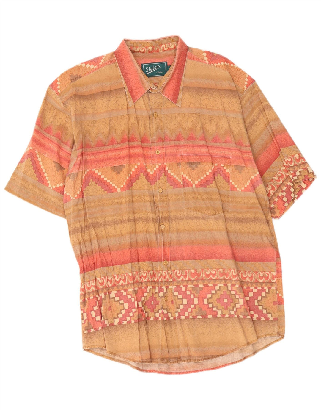 Vintage Herren Kurzarmshirt XL Beige Geometrisch