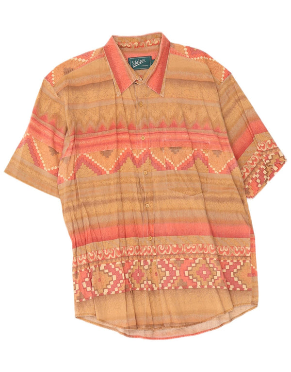 Vintage Herren Kurzarmshirt XL Beige Geometrisch