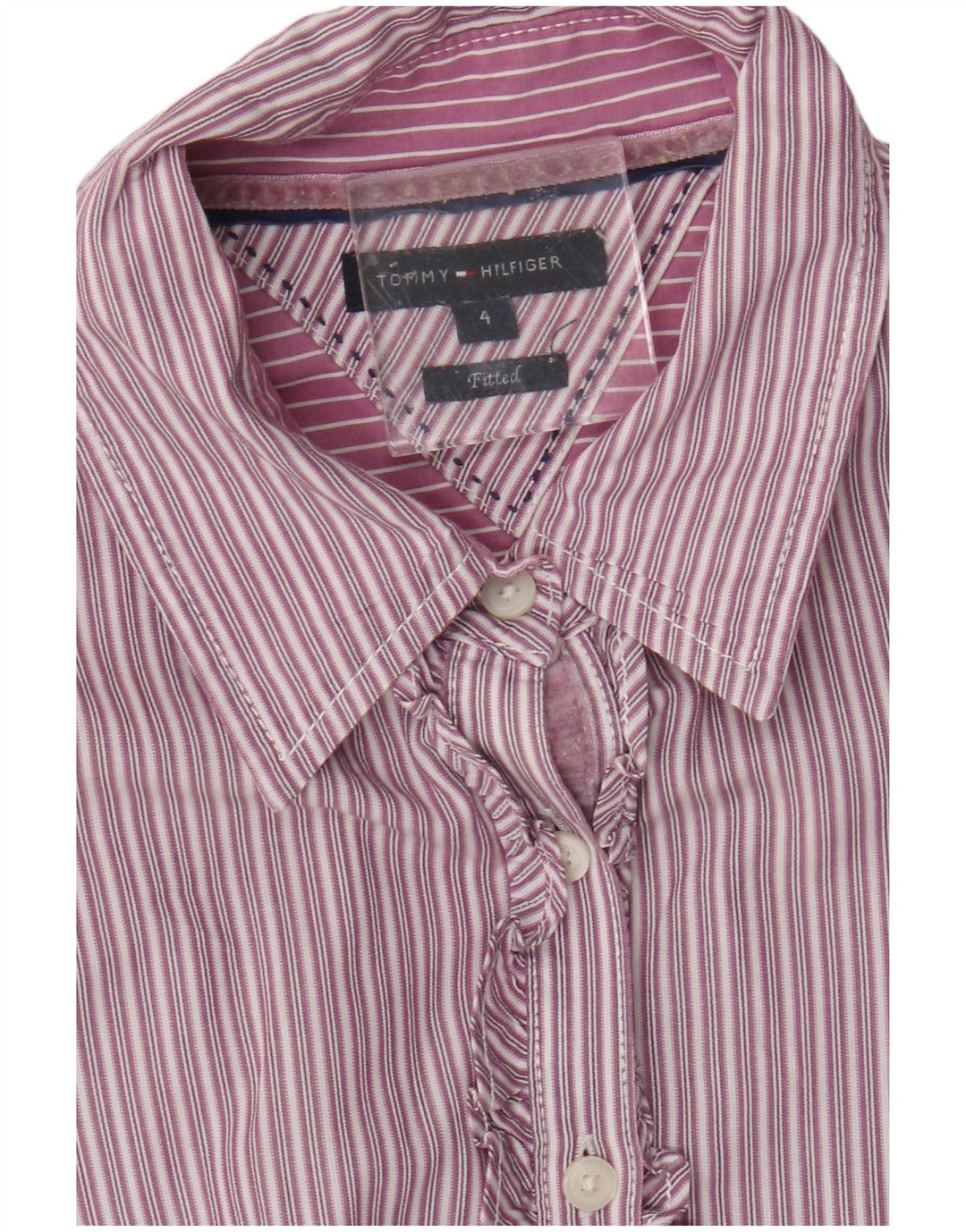 Tommy Hilfiger Damen-Hemd mit Rüschen vorne, US 4, klein, lila gestreift