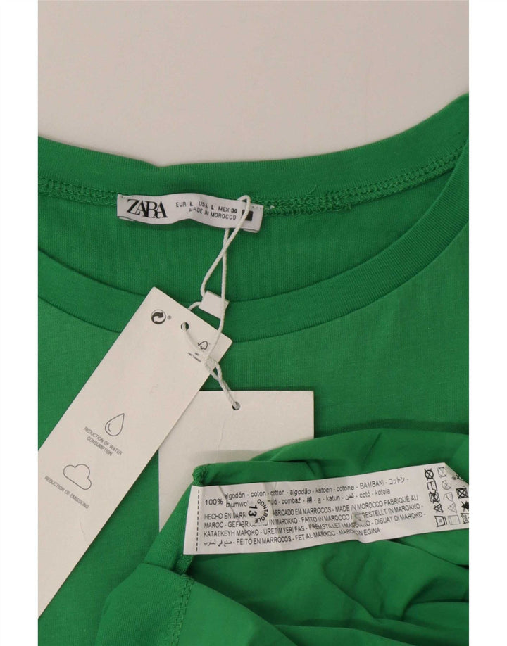 Zara Damen-Blusenoberteil, UK-Größe 46, Größe L, grüne Baumwolle