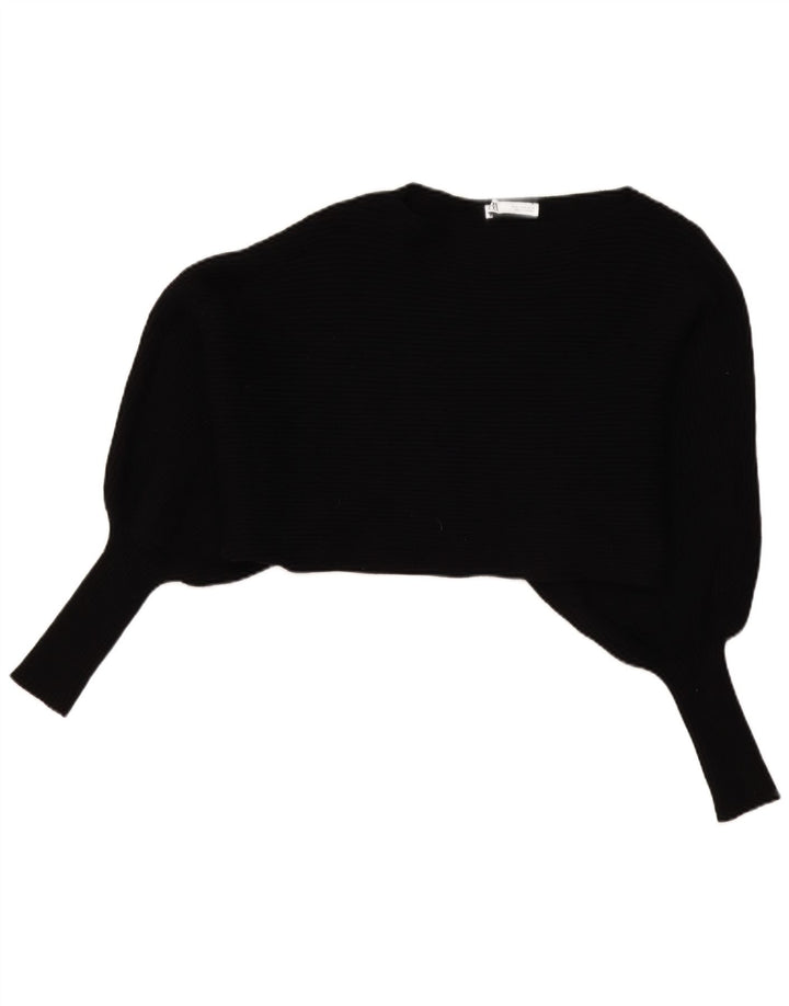 Zara Damen Übergroßes Crop Batwing Top Langarm UK 14 Medium Schwarz