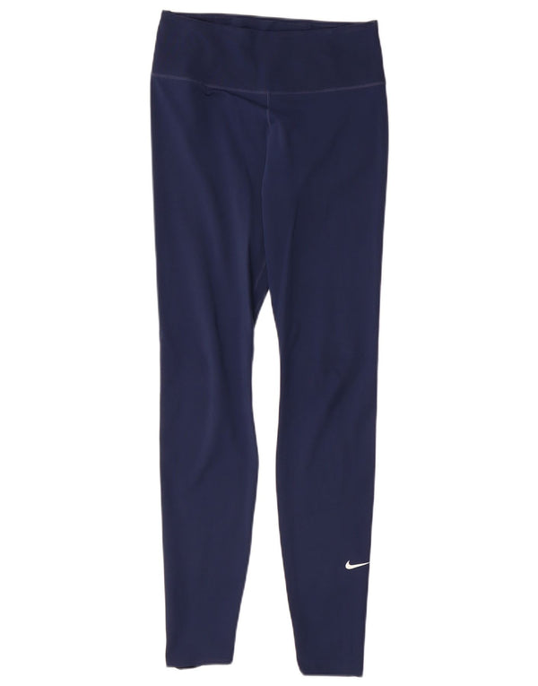 NIKE Womens Dri Fit Leggings UK 10 Small  Navy Blue Polyester