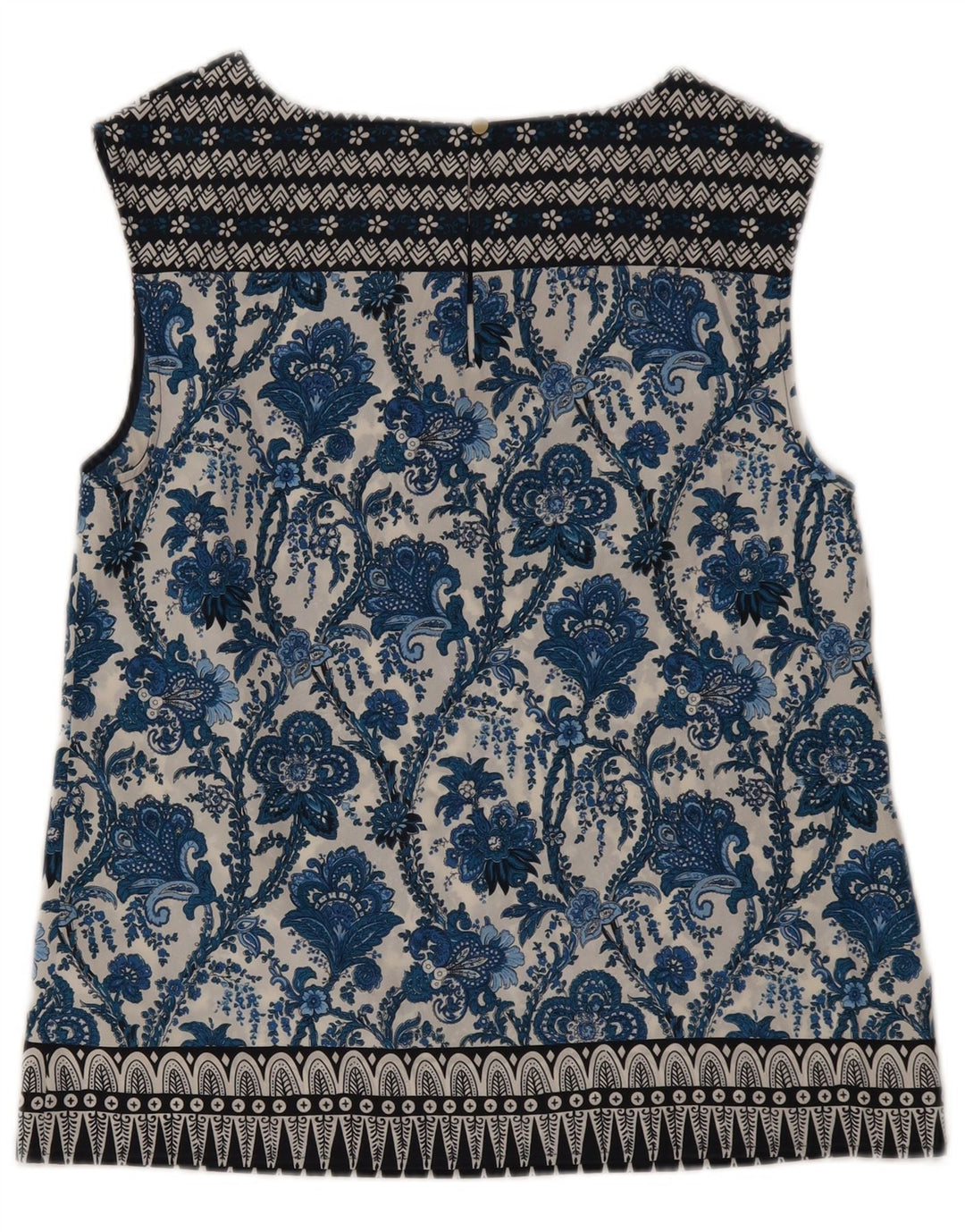 Oasis Ärmelloses Damen-Blusenoberteil UK 12 Mittelblaues, geblümtes Polyester