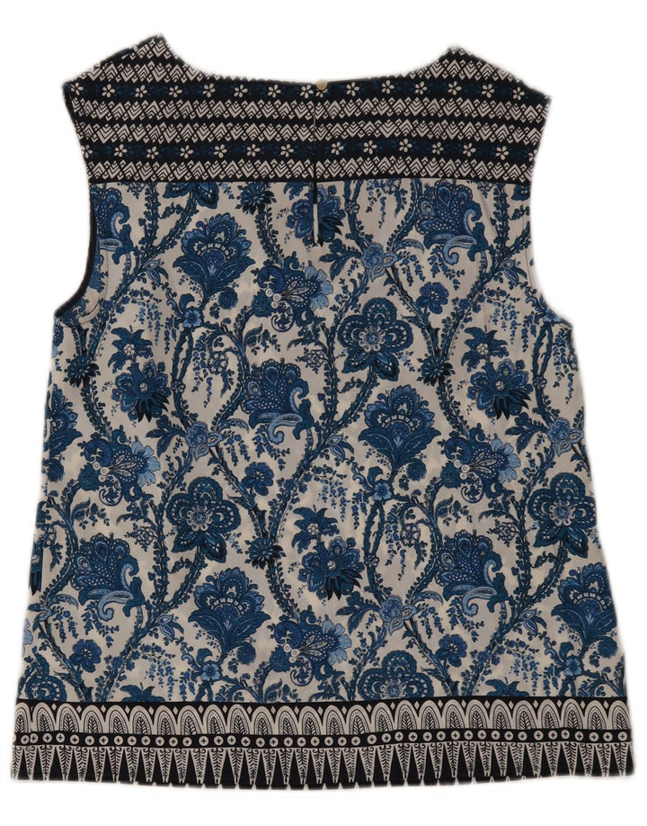 Oasis Ärmelloses Damen-Blusenoberteil UK 12 Mittelblaues, geblümtes Polyester