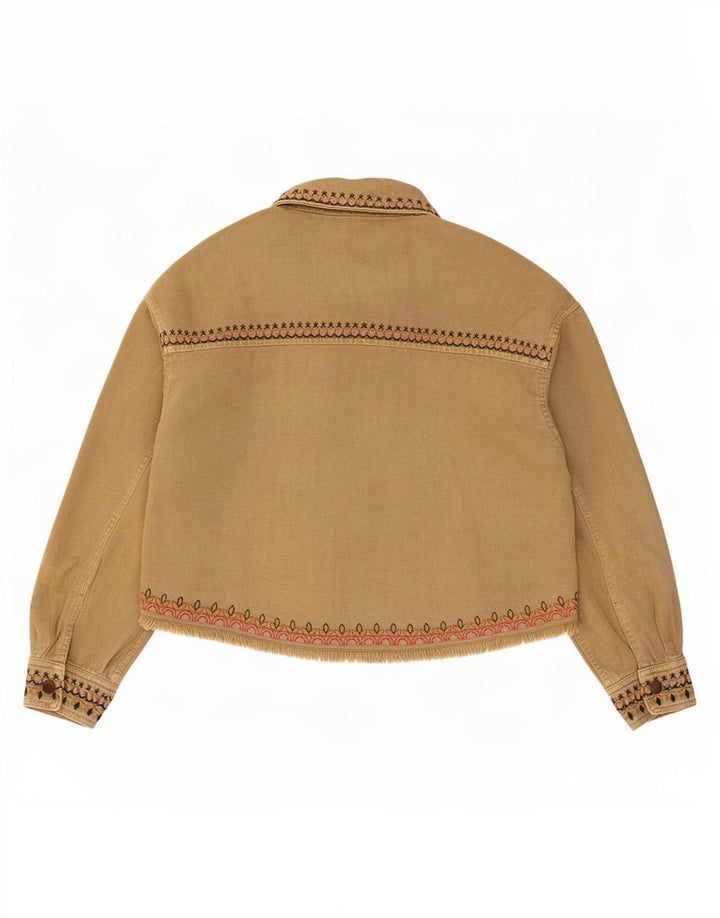 Übergroße Bomberjacke für Damen von Zara, Gr. 10, Größe S, beige, geometrische Baumwolle