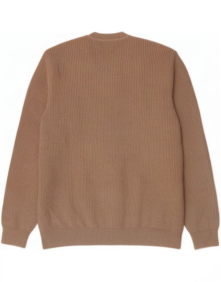 Marks & Spencer Herren-Pullover mit Rundhalsausschnitt, groß, braune Baumwolle