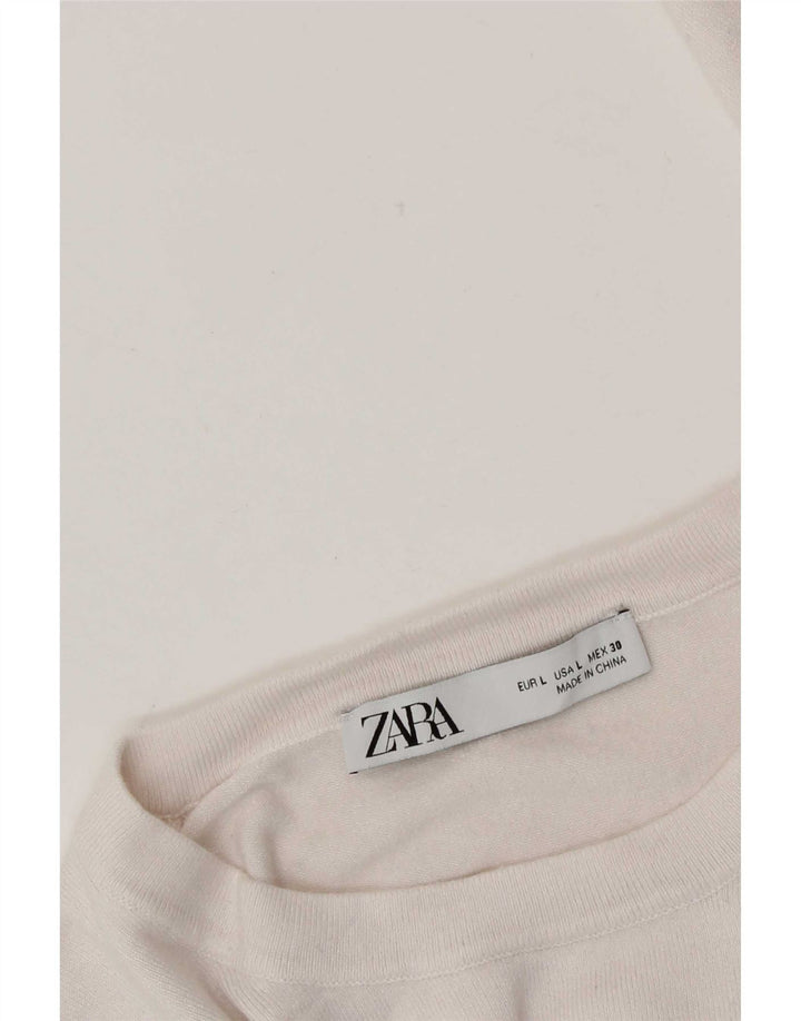 Zara Damen-Pullover mit Rundhalsausschnitt, Größe 44, Weiß
