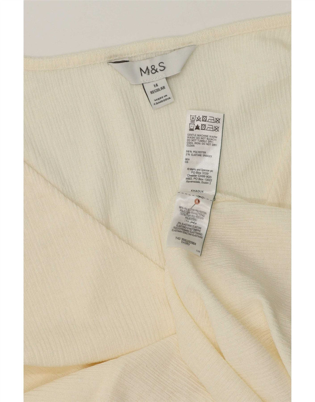 Marks & Spencer Damen Top Langarm UK 14 Medium Off White Polyester