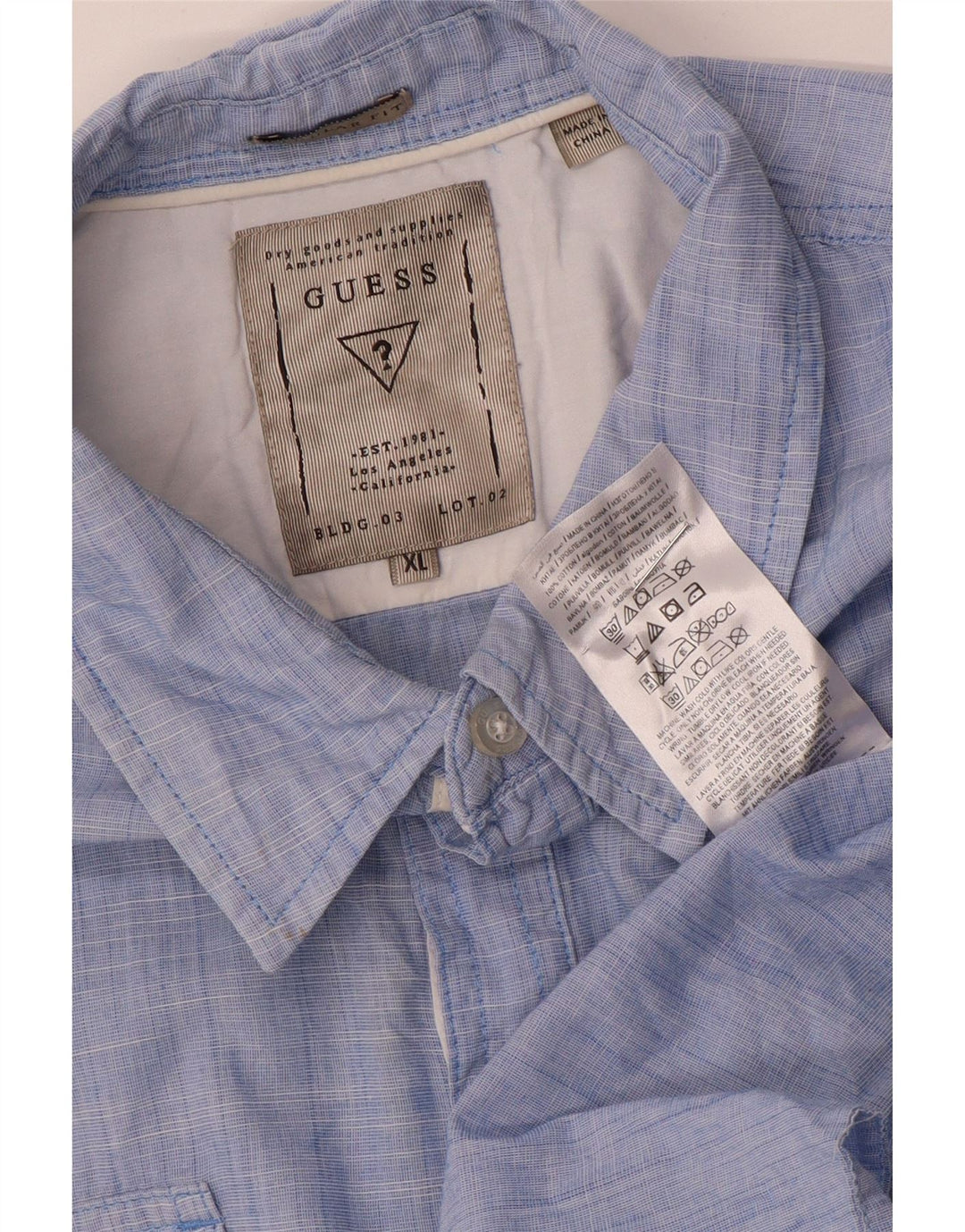 Guess Herren-Pulloverhemd mit normaler Passform, XL, blaue Baumwolle