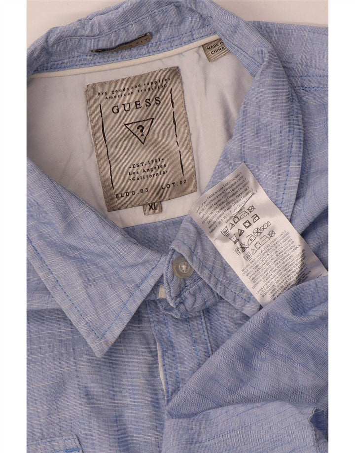 Guess Herren-Pulloverhemd mit normaler Passform, XL, blaue Baumwolle