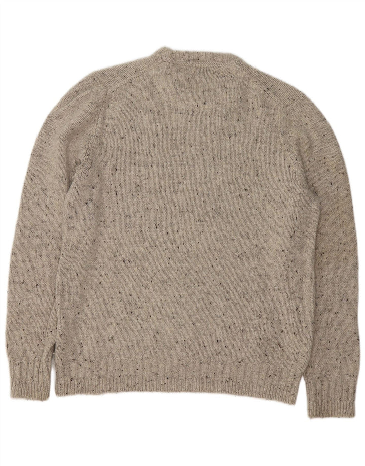 Fat Face Herren-Pullover mit Rundhalsausschnitt, groß, grau gesprenkelte Wolle