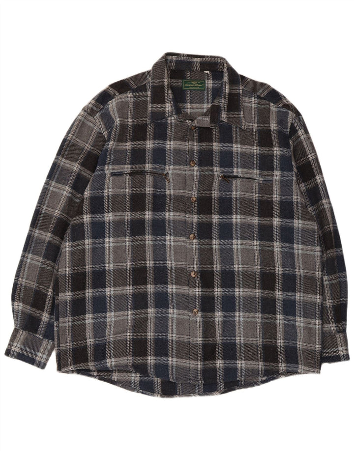 European Project Herren-Overshirt-Hemd 2XL, marineblau, kariert, Wolle