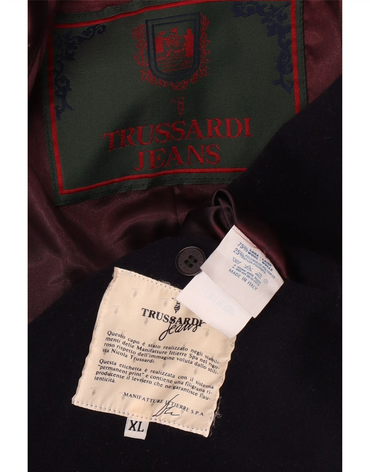TRUSSARDI JEANS Herrenmantel UK 42 XL Marineblaue Wolle
