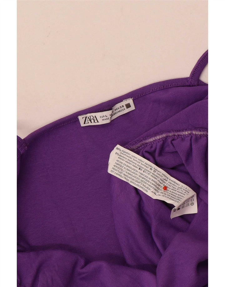 Zara Damen Cami Top UK 14 Large Lila Baumwolle