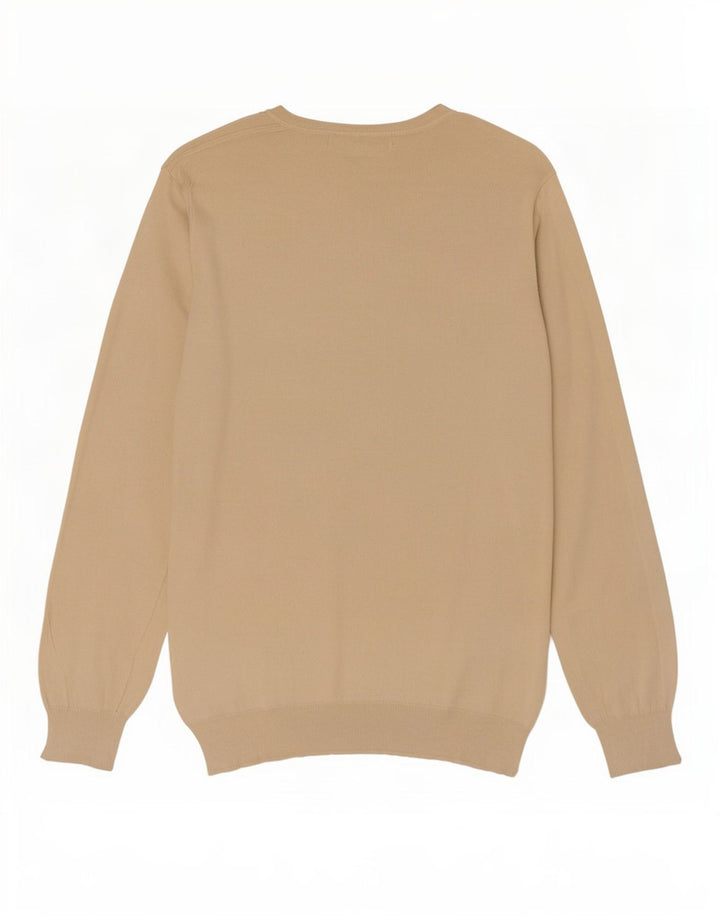 Zara Herren-Pullover mit V-Ausschnitt, groß, beige Baumwolle