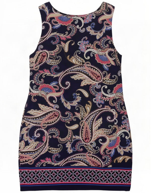 Wallis Damen Ärmelloses Etuikleid UK 14 Mittelmarineblau Paisley