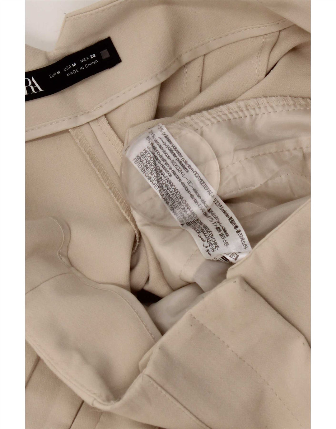 Zara Damen-Anzughose, konisch zulaufend, Größe M, W28, L26, gebrochenes Weiß, Polyester