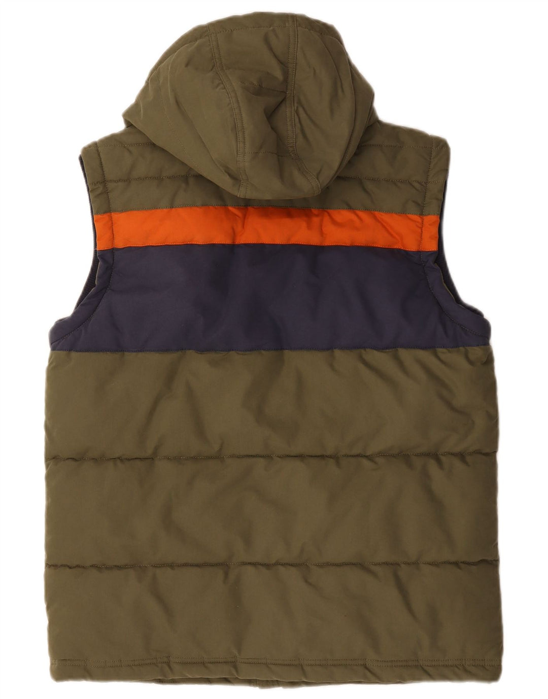 Fat Face wattierte Herren-Weste mit Kapuze, UK 38, mittleres Khaki, Farbblock-Polyester