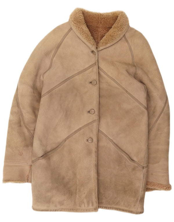 Vintage Damen Shearling Jacke IT 46 Large Beige Shearling