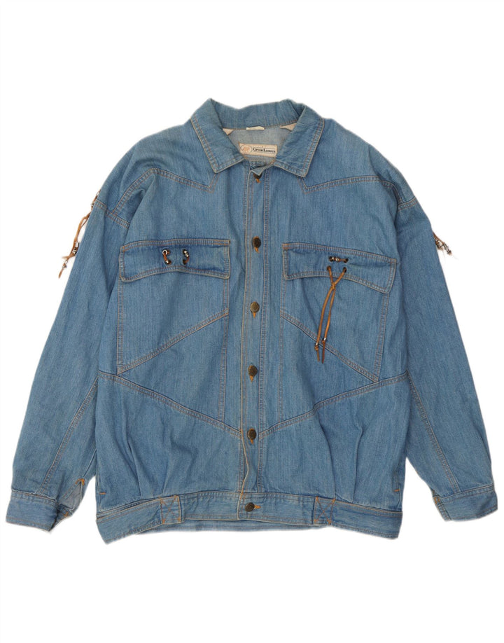 Green Leaves Herren Jeansjacke UK 40 Große blaue Baumwolle