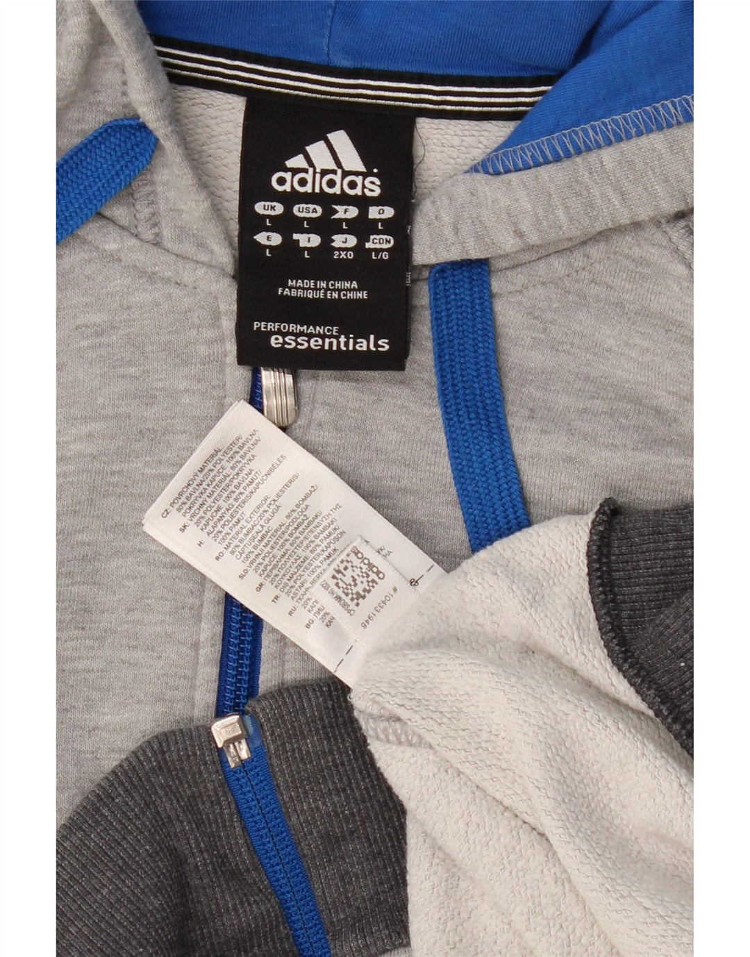 ADIDAS Herren-Kapuzenpullover mit Reißverschluss, groß, graue Baumwolle